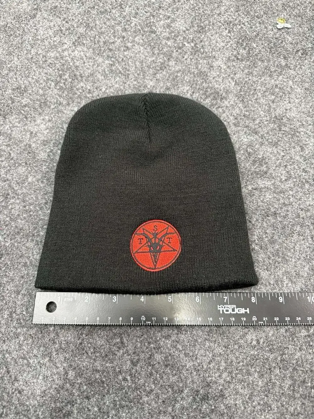 The Satanic Temple TST Logo Embroidered Black Knit Beanie - Picture 5 of 6